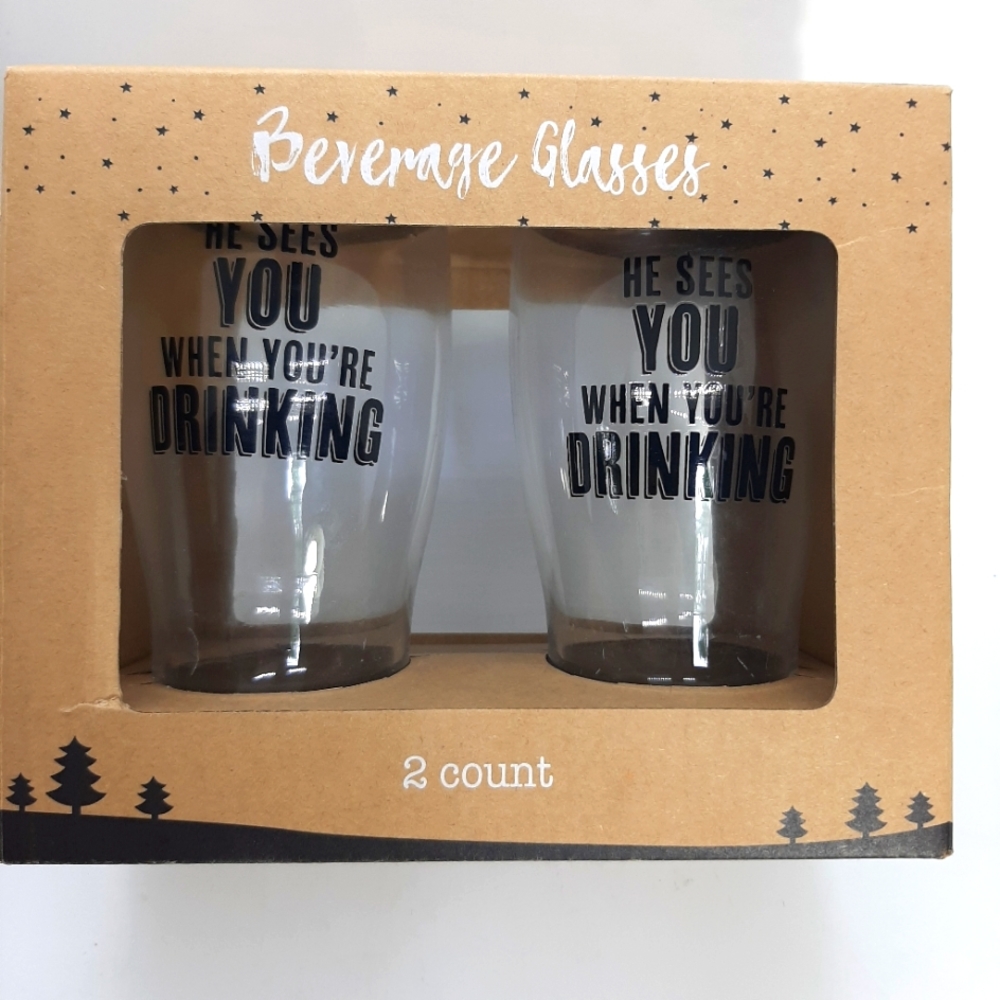 NWT Humorous Santa Saying Set of 2 Drinking Glasses in Gift Box